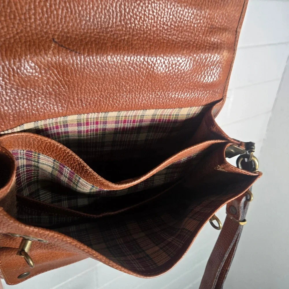 Vtg Overland Messenger Bag Brown Pebbled Leather Medium Crossbody Satchel Bag